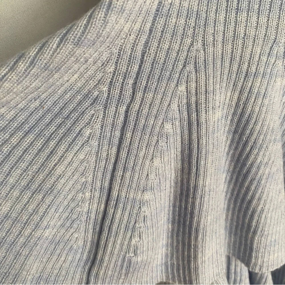 J. Crew Blue 100% Merino Wool Knit Ruffle Top Size Small Tie Straps